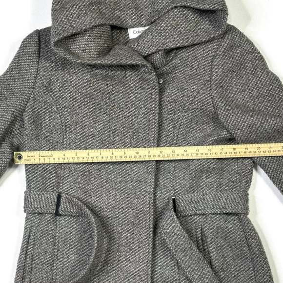 Calvin Klein Trench Coat Women’s PL Wool Blend Belted Hooded Full Zip Jacket - Picture 7 of 11